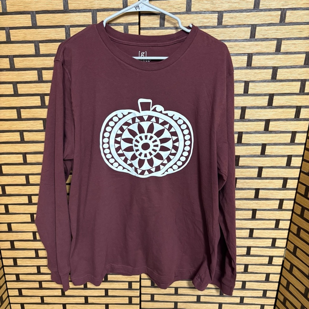 George‎ Burgundy Pumpkin Long Sleeve Tee Size XL